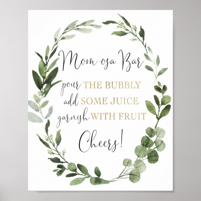Poster Panneau du baby shower doré Momosa bar mimosa verd (Devant)