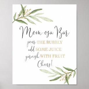 Poster Panneau du baby shower doré Momosa bar mimosa verd
