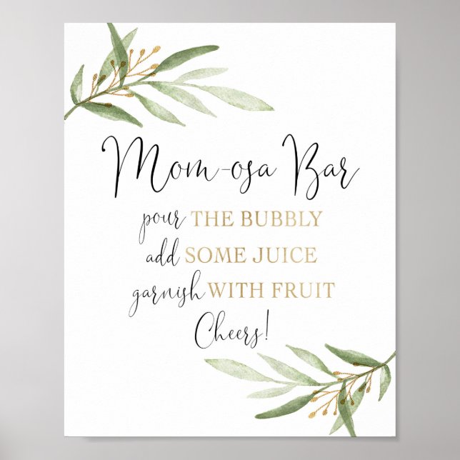 Poster Panneau du baby shower doré Momosa bar mimosa verd (Devant)