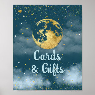 Poster Panneau du Baby shower turquoise Gold Over the Moo