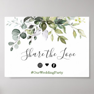 Poster Panneau du Hashtag Mariage Eucalyptus Watercolor