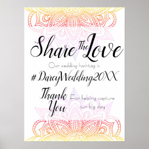 Poster Panneau du Hashtag Mariage Sunset Mandala