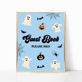Poster Panneau du livre d'hôtes Éffrayant Halloween bleu