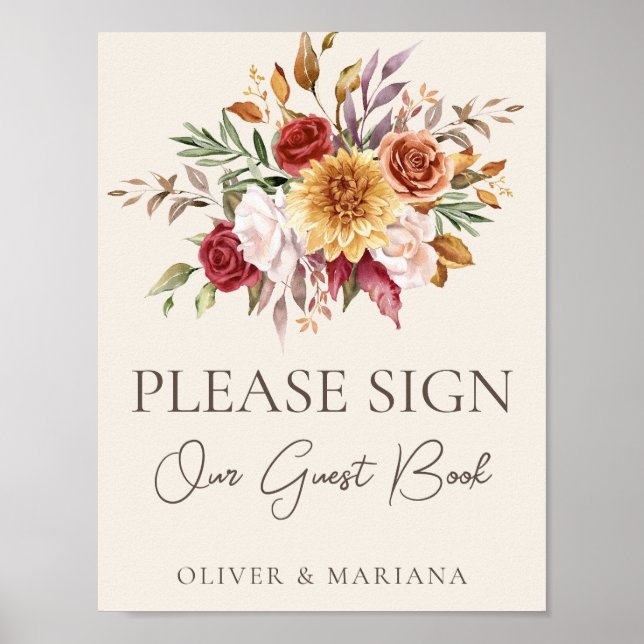 Poster Panneau du livre d'hôtes Mariage d'ivoire floral d (Devant)