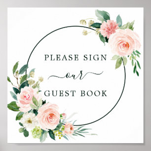 Poster Panneau du livre d'invité Mariage en fleur rose vi