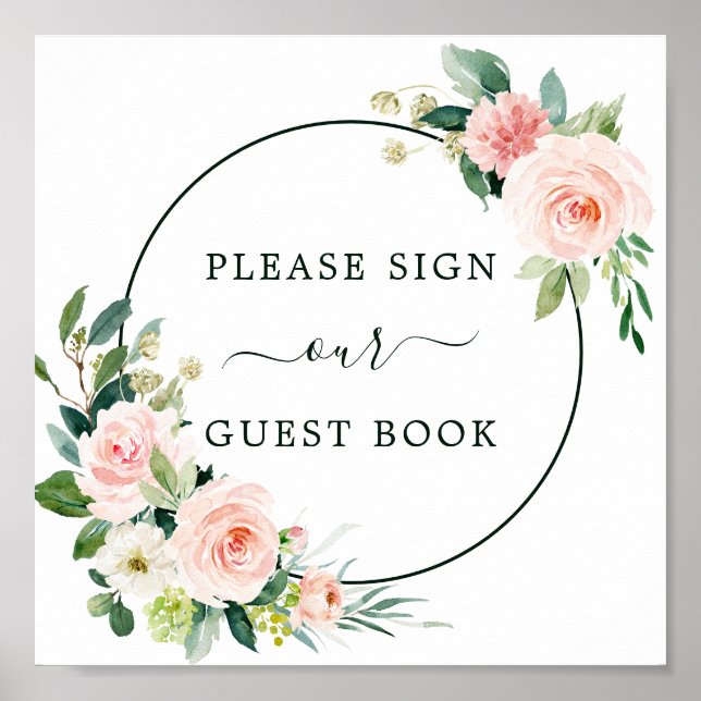 Poster Panneau du livre d'invité Mariage en fleur rose vi (Devant)