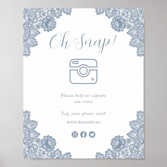 Poster Panneau du Mariage de médias sociaux Dusty Blue Oh (Devant)