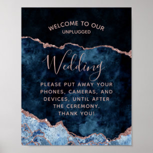 Poster Panneau du Mariage débranché Rose bleu marine