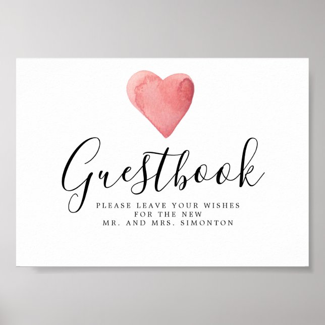 Poster Panneau du Mariage du coeur d'aquarelle rouge (Devant)