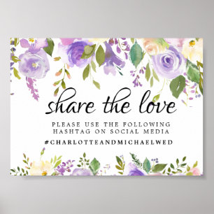 Poster Panneau du Mariage Floral Violet Rustique
