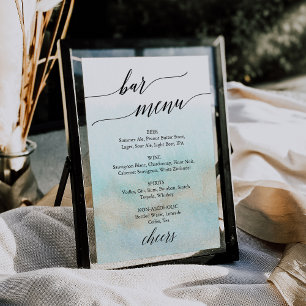 Poster Panneau du menu Aqua et Gold Watercolor Beach Bar