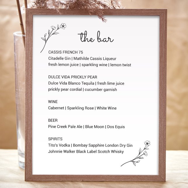 Poster Panneau du menu de la barre de Mariage fleur sauva (Wildflower Wedding Bar Menu Sign by Fiesta Valley Print)
