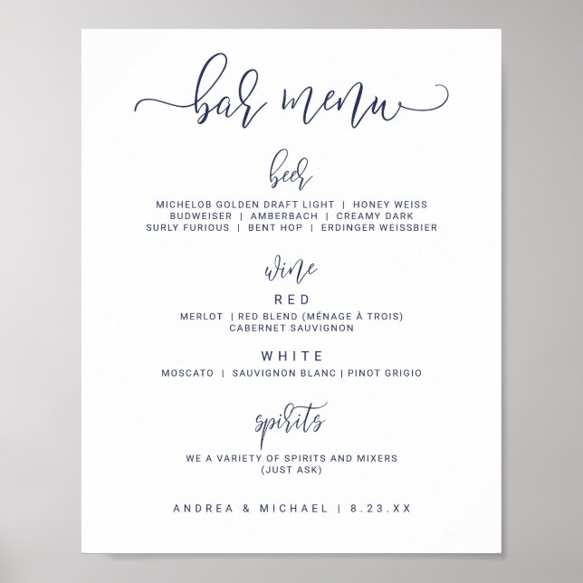 Poster Panneau du menu de la barre mariage - Script de re (Devant)