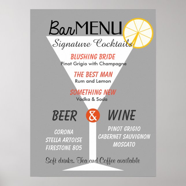Poster Panneau du menu de la barre - verre de cocktail co (Devant)