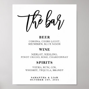 Poster Panneau du menu du bar de mariage