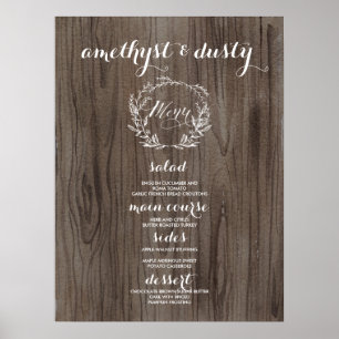 Poster Panneau du menu Mariage rustique - Look en bois