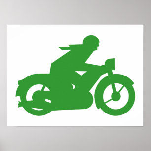 Poster Panneau du Motard Vert