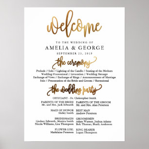 Poster Panneau du programme de mariage Gold Black Welcome