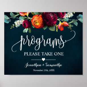 Poster Panneau du programme de mariage Navy Wine