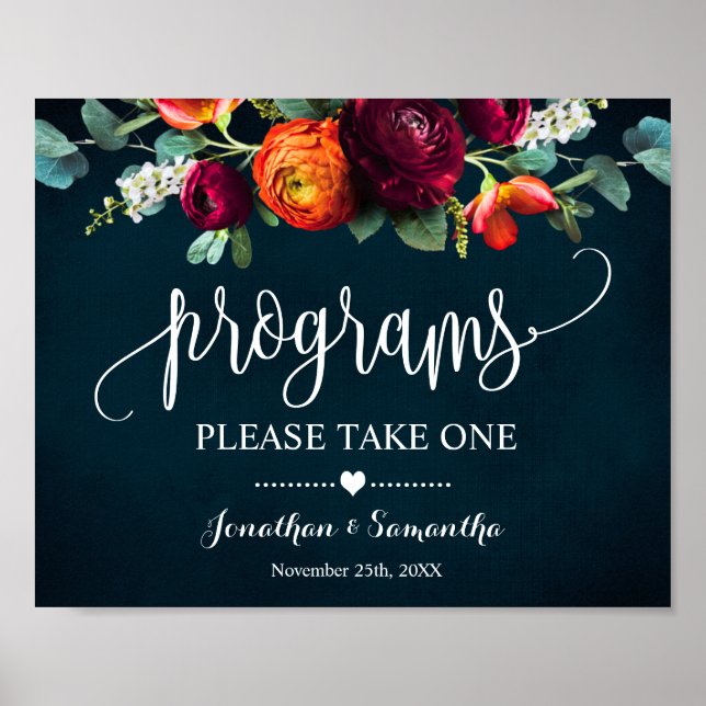Poster Panneau du programme de mariage Navy Wine (Devant)