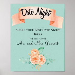 Poster Panneau élégant de nuit de date au vert eucalyptus