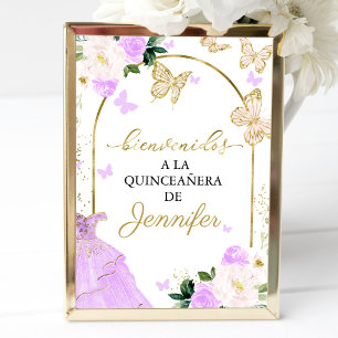 Poster Panneau élégant de Quinceanera florale en lavande