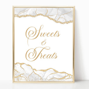 Poster Panneau Élégant en Or Blanc Agate pour Friandises