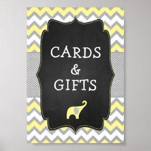 Poster Panneau Eléphant jaune Baby shower 5x7