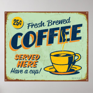 Poster Panneau en métal vintage - Café brassé frais