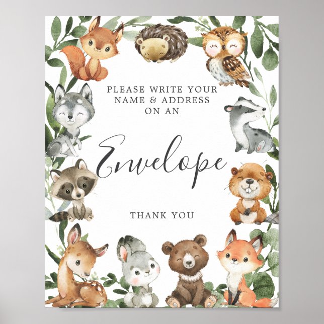 Poster Panneau Enveloppe Baby shower de l'adresse des ani (Devant)