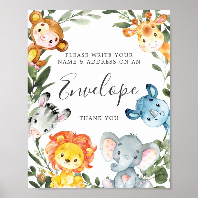 Poster Panneau Enveloppe Baby shower de l'adresse Jungle  (Devant)