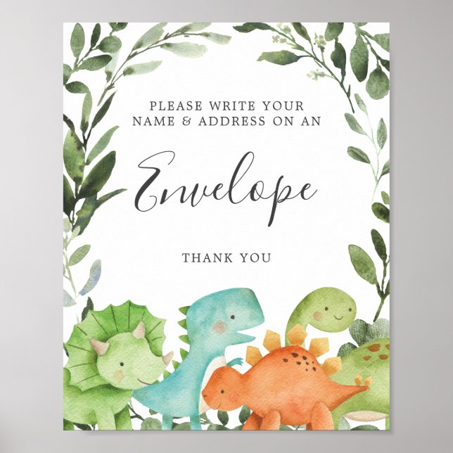 Poster Panneau Enveloppe Baby shower Dinosaures (Devant)