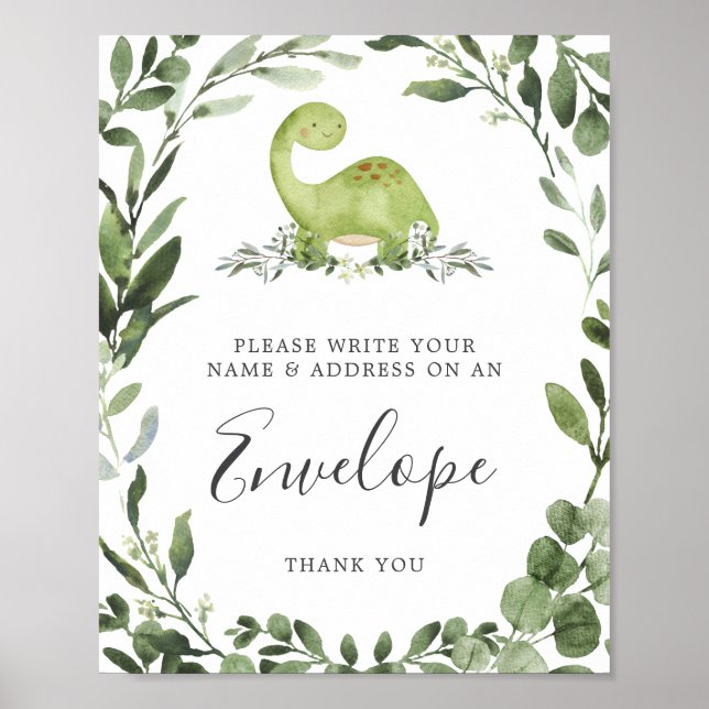 Poster Panneau Enveloppe de l'adresse Baby shower Dinosau (Devant)