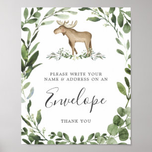 Poster Panneau Enveloppe du Baby shower d'orignaux de bûc