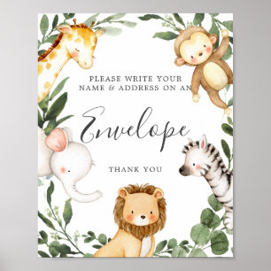 Poster Panneau Enveloppe du Baby shower Safari Animaux