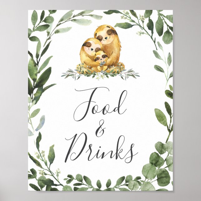 Poster Panneau Famille Sloth Baby shower Alimentation et  (Devant)