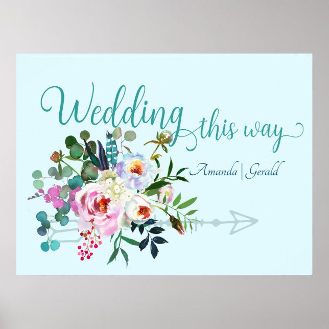 Poster Panneau fléché Chic Mariage Aquamarine de cette fa (Devant)