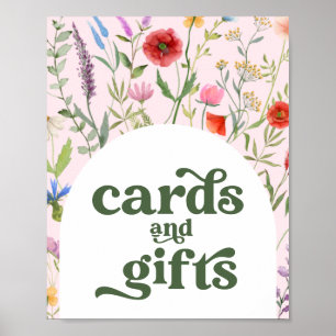 Poster Panneau fleur sauvage Baby shower rose Cartes et C