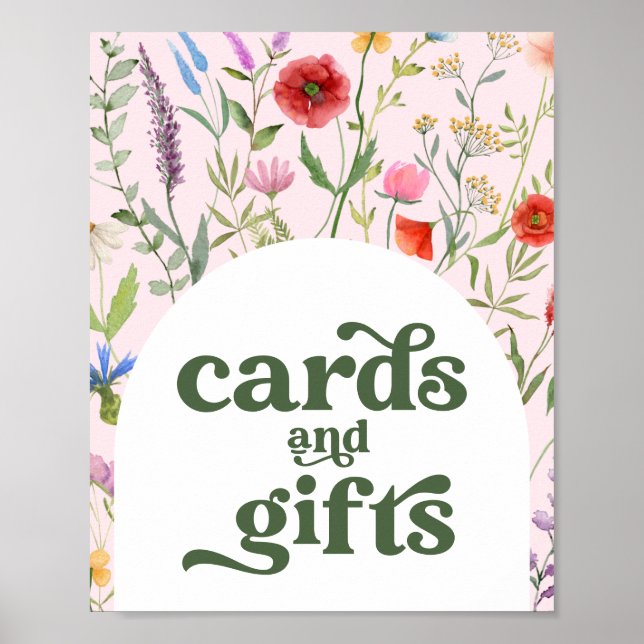 Poster Panneau fleur sauvage Baby shower rose Cartes et C (Devant)