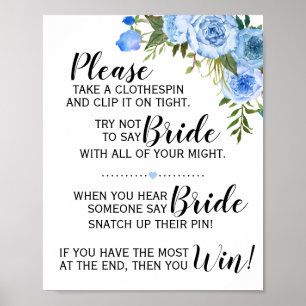 Poster Panneau floral bleu pour jeu de pince à linge pour