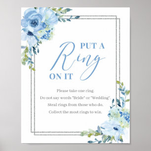 Poster Panneau floral bleu poussiéreux argenté avec annea