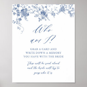 Poster Panneau Floral Bleu Qui Suis-Je Fête des mariées