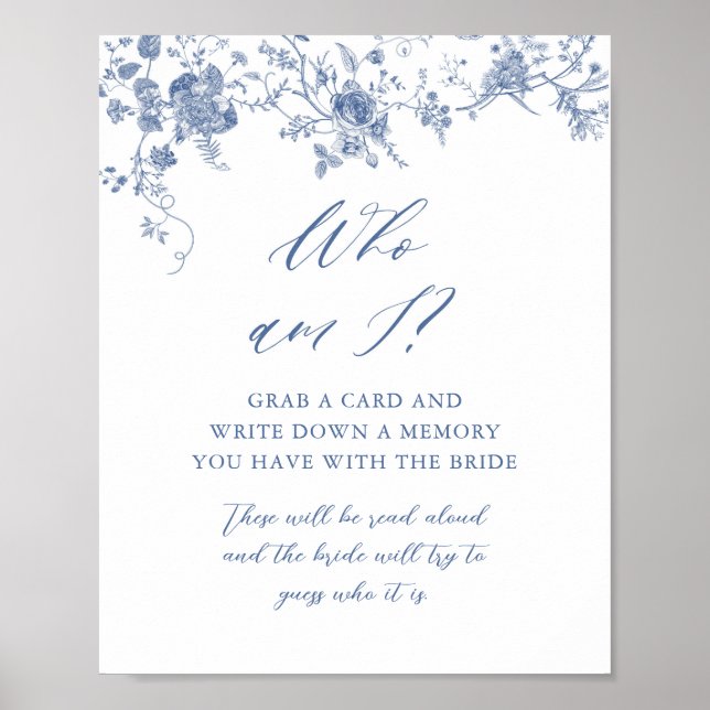 Poster Panneau Floral Bleu Qui Suis-Je Fête des mariées (Devant)