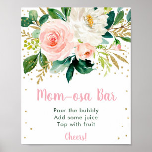 Poster Panneau Floral Blush Gold Baby shower Mom-osa Bar