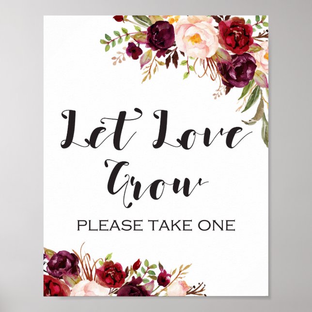 Poster Panneau floral boho de Bourgogne - Laissez l'amour (Devant)