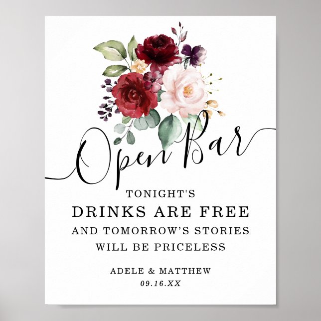 Poster Panneau Floral Burgundy Rose Blush (Devant)