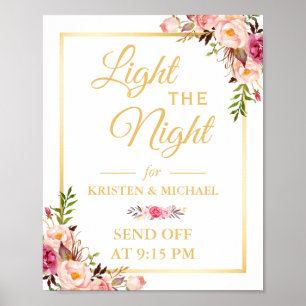 Poster Panneau Floral Gold Frame Light the Night Mariage