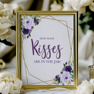 Poster Panneau floral or violet Combien de baisers