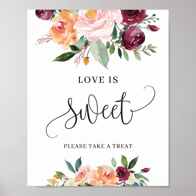 Poster Panneau floral orange Burgundy Blush l'amour est d (Devant)