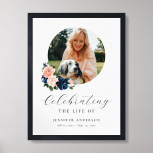 Poster Panneau Funéraire Mémorial Floral Rose Bleu